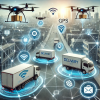 DALL·E 2024-10-24 17.18.26 - A visual representation of IoT delivery integration. The image shows IoT-enabled delivery vehicles, drones, and packages being tracked in real-time th