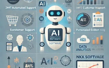 DALL·E 2024-11-05 10.09.43 - A professional infographic showcasing the benefits and applications of AI in customer service with a focus on how a company called NKK Software levera