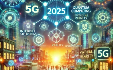 DALL·E 2024-11-08 17.00.53 - Futuristic illustration representing the top 10 technology trends for 2025. The image includes icons and symbols for artificial intelligence, blockcha