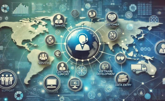 DALL·E 2024-11-20 17.37.27 - A professional 2D illustration depicting various services that can be outsourced offshore to save costs. The image includes icons or representations o