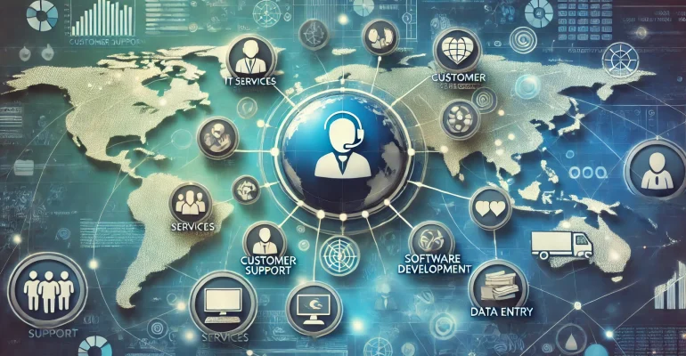 DALL·E 2024-11-20 17.37.27 - A professional 2D illustration depicting various services that can be outsourced offshore to save costs. The image includes icons or representations o