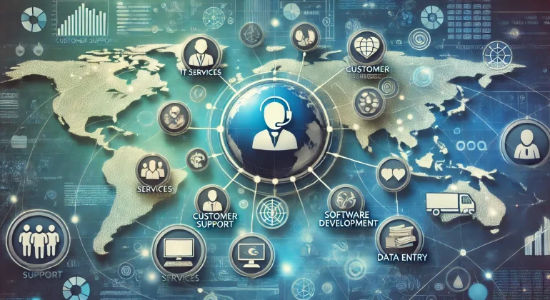 DALL·E 2024-11-20 17.37.27 - A professional 2D illustration depicting various services that can be outsourced offshore to save costs. The image includes icons or representations o