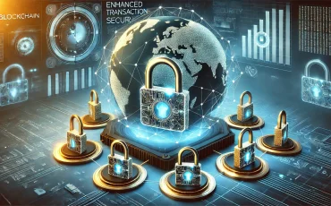 DALL·E 2024-11-22 17.37.01 - A modern 2D illustration depicting enhanced transaction security in offshore business industries using blockchain technology. The image features a dig