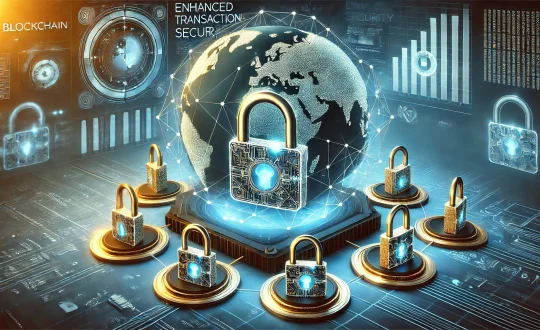 DALL·E 2024-11-22 17.37.01 - A modern 2D illustration depicting enhanced transaction security in offshore business industries using blockchain technology. The image features a dig