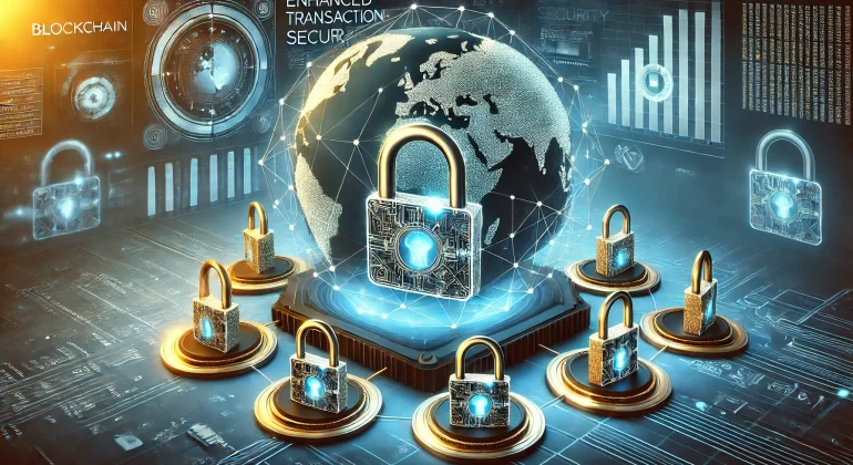 DALL·E 2024-11-22 17.37.01 - A modern 2D illustration depicting enhanced transaction security in offshore business industries using blockchain technology. The image features a dig