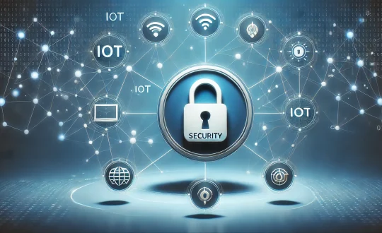 DALL·E 2024-11-29 14.29.46 - A minimalist 2D illustration focusing on IoT and Blockchain security. The central feature is a sleek padlock symbolizing security, surrounded by subtl