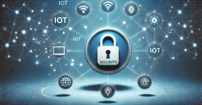 DALL·E 2024-11-29 14.29.46 - A minimalist 2D illustration focusing on IoT and Blockchain security. The central feature is a sleek padlock symbolizing security, surrounded by subtl