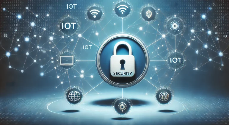 DALL·E 2024-11-29 14.29.46 - A minimalist 2D illustration focusing on IoT and Blockchain security. The central feature is a sleek padlock symbolizing security, surrounded by subtl