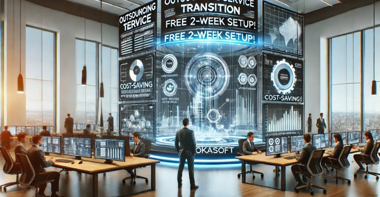 A modern, high-tech business environment showcasing outsourcing and IT services