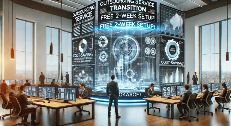 A modern, high-tech business environment showcasing outsourcing and IT services