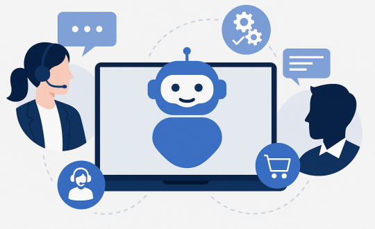 AI-powered chatbot automating customer service interactions between support agents and clients across digital platforms.
