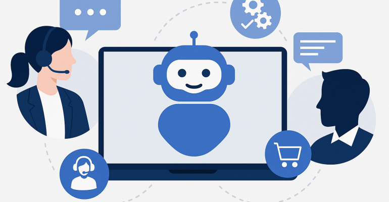 AI-powered chatbot automating customer service interactions between support agents and clients across digital platforms.