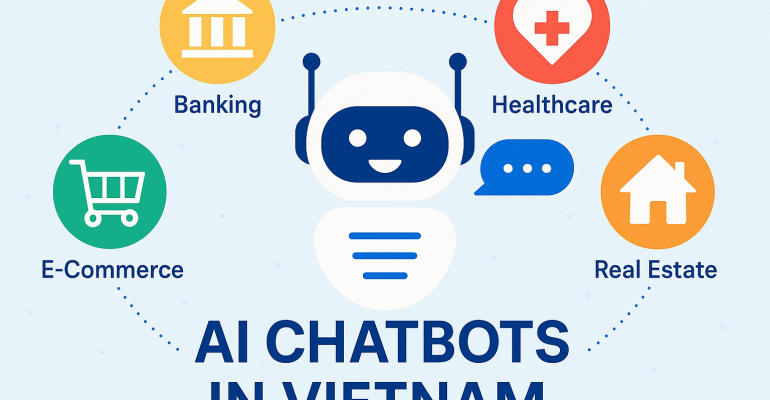 AI chatbot applications across various industries in Vietnam, including banking, e-commerce, education, healthcare, and real estate.