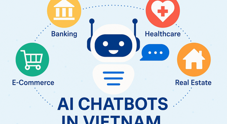 AI chatbot applications across various industries in Vietnam, including banking, e-commerce, education, healthcare, and real estate.